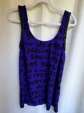 GUESS Purple Black Graphic Braided Chain Trim Tank Top Size S